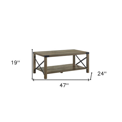 47" Oak Wood Coffee Table With Shelf