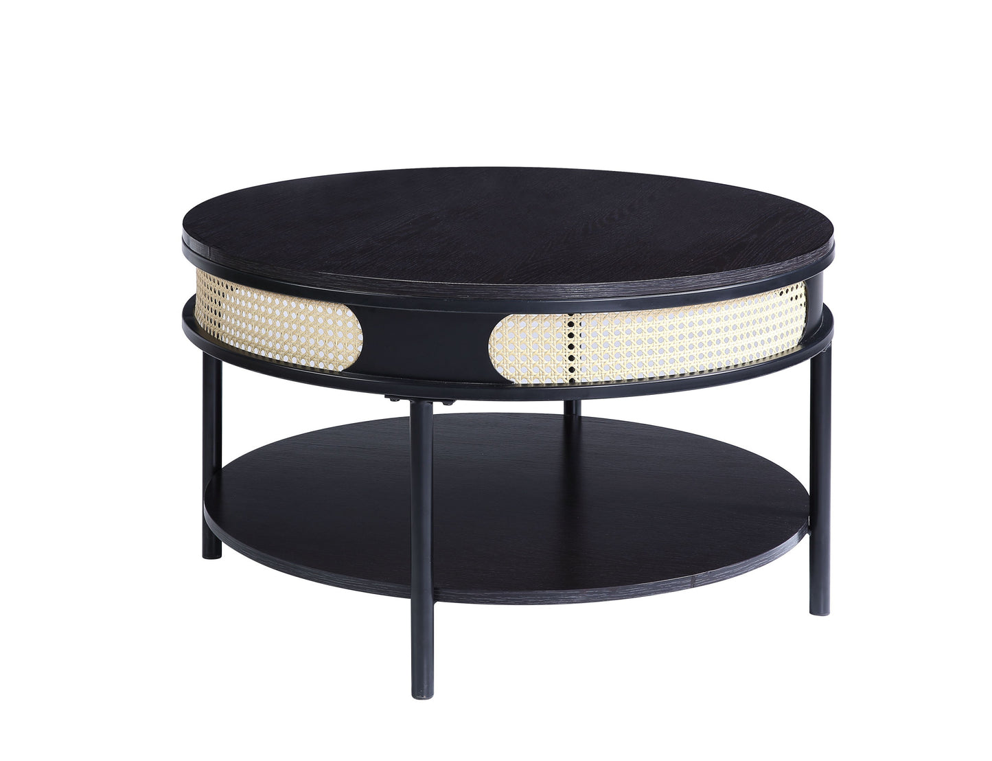 32" Black Metal Round Coffee Table With Shelf