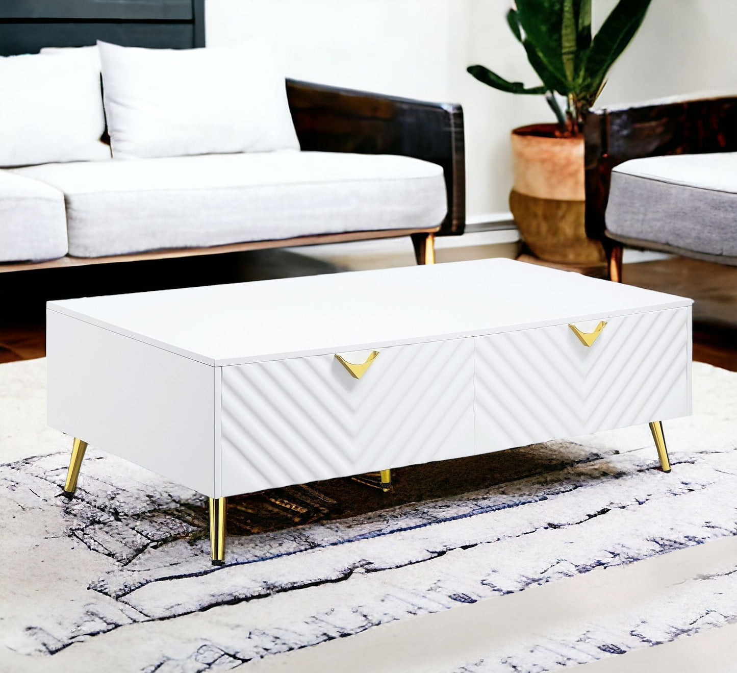 53" White Metal Coffee Table With Four Drawers