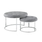 Set of Two Gray Faux Leather and Silver Tufted Round Ottomans