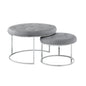 Set of Two Gray Faux Leather and Silver Tufted Round Ottoman