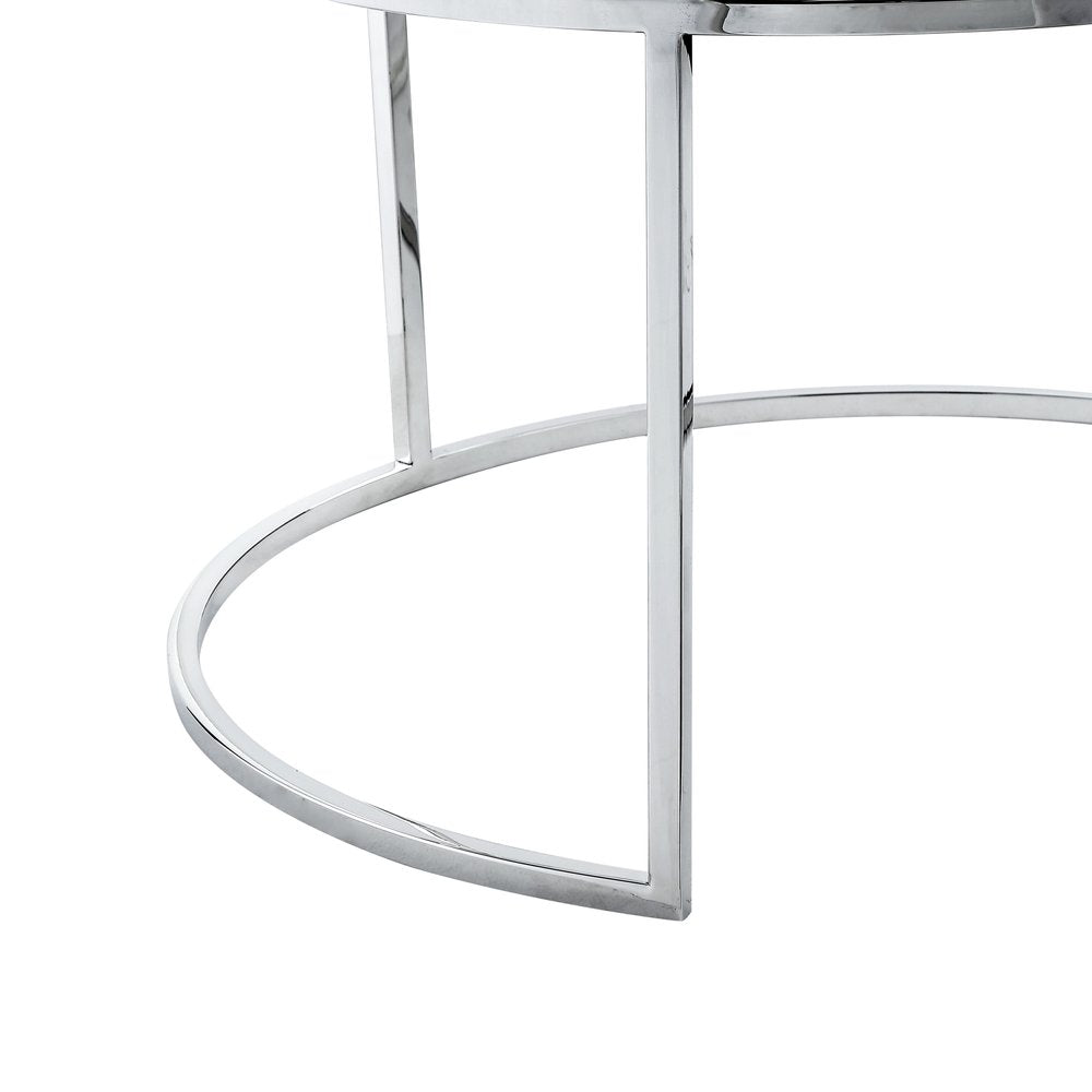 Set of Two Gray Faux Leather and Silver Tufted Round Ottoman