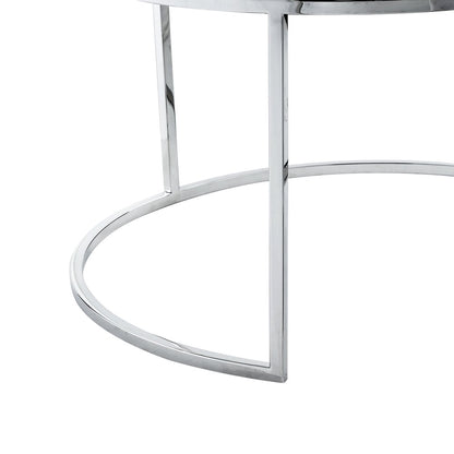 Set of Two Gray Faux Leather and Silver Tufted Round Ottoman