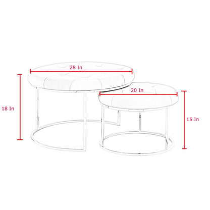 Set of Two Gray Faux Leather and Silver Tufted Round Ottoman