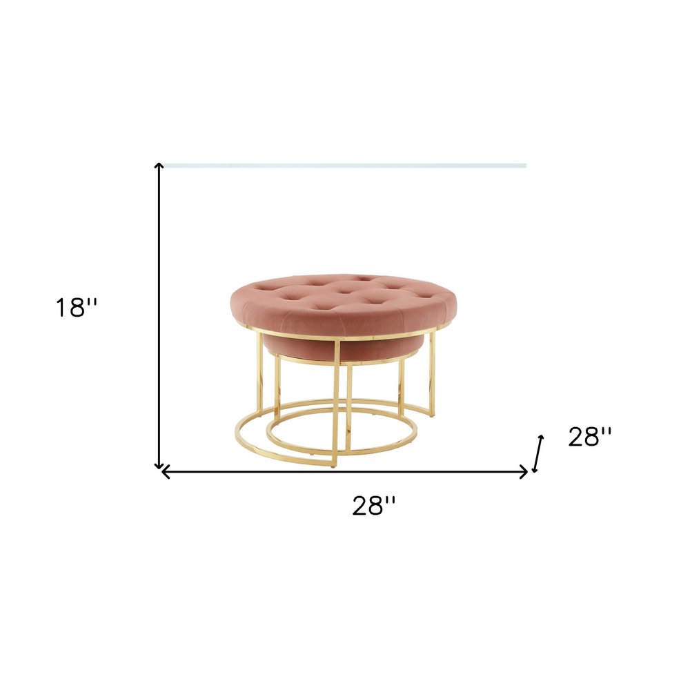 Set of Two Gray Faux Leather and Silver Tufted Round Ottoman