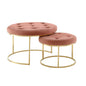Set of Two Gray Faux Leather and Silver Tufted Round Ottoman