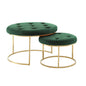 Set of Two Gray Faux Leather and Silver Tufted Round Ottoman
