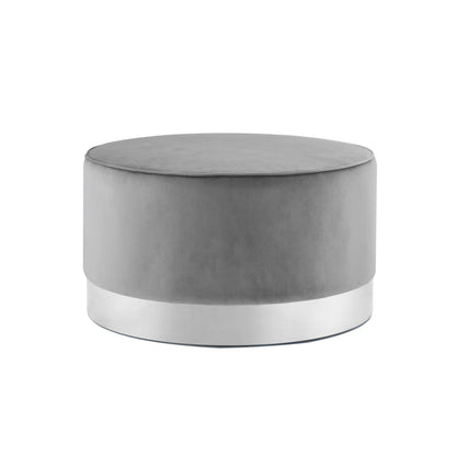 31" Gray Velvet and Silver Round Cocktail Ottoman