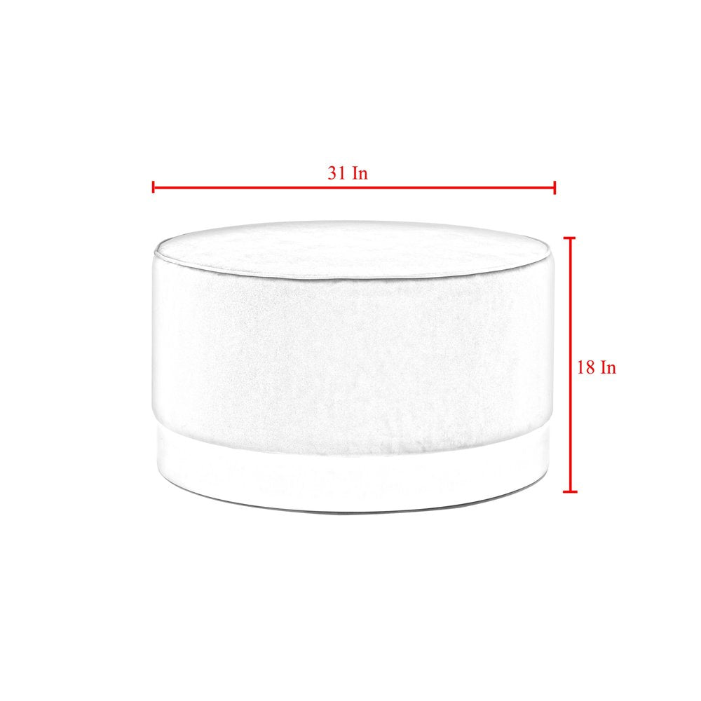 31" Gray Velvet and Silver Round Cocktail Ottoman