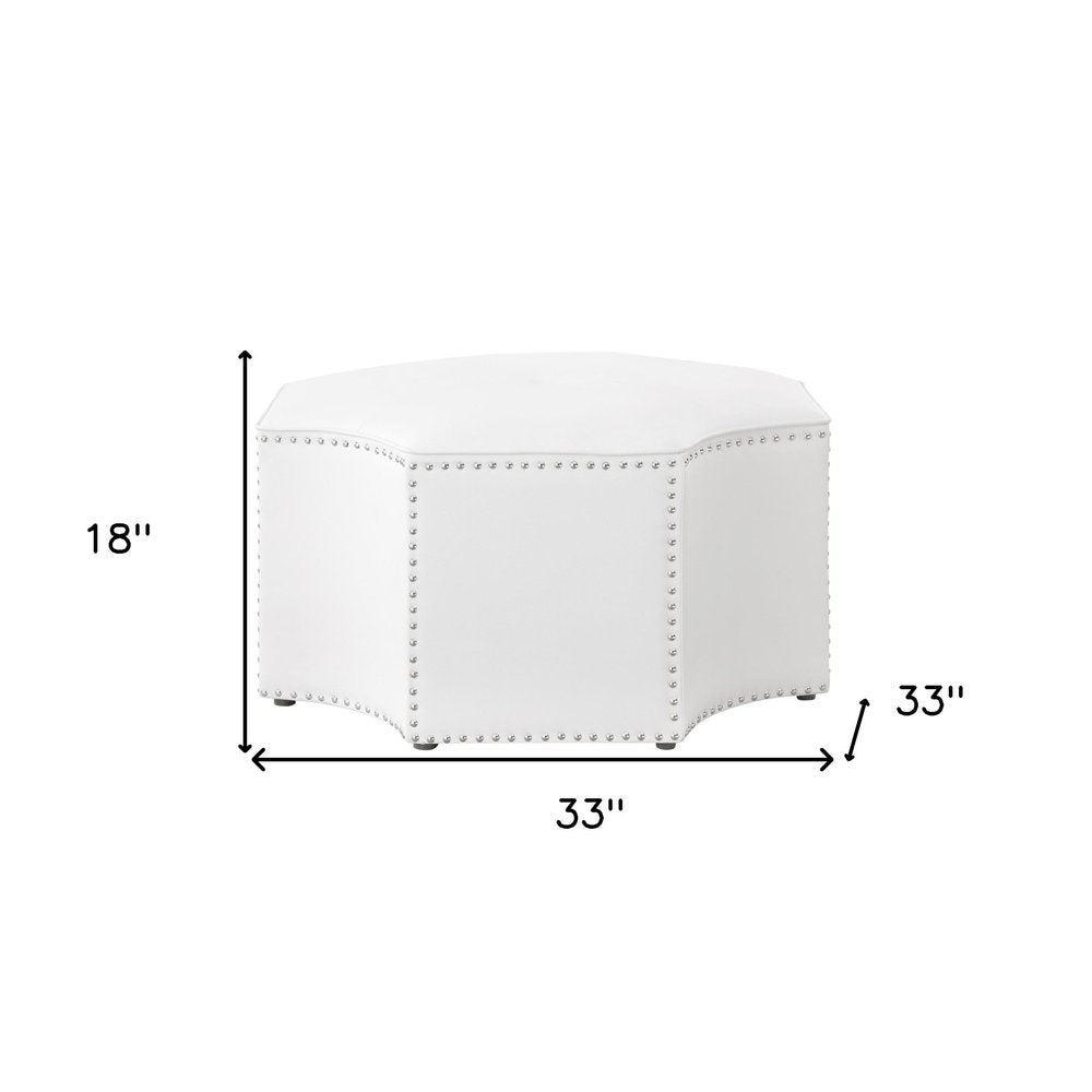 33" Silver Faux Leather Tufted Octagonal Cocktail Ottoman