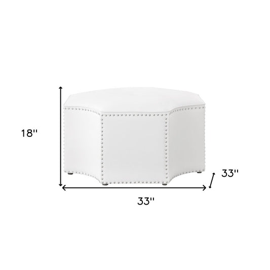 33" Silver Faux Leather Tufted Octagonal Cocktail Ottoman