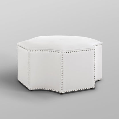 33" Silver Faux Leather Tufted Octagonal Cocktail Ottoman