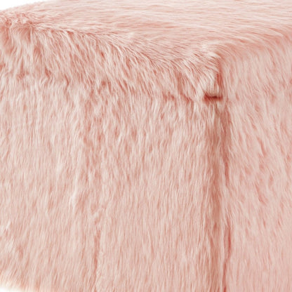 18" Blush Faux Fur and Black Storage Ottoman