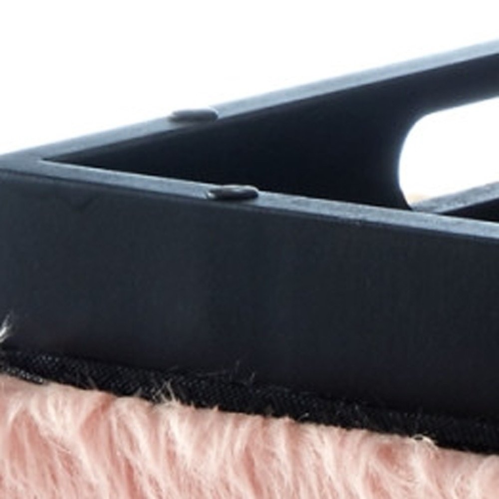 18" Blush Faux Fur and Black Storage Ottoman