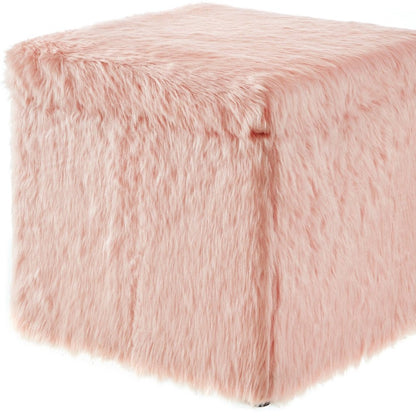 18" Blush Faux Fur and Black Storage Ottoman