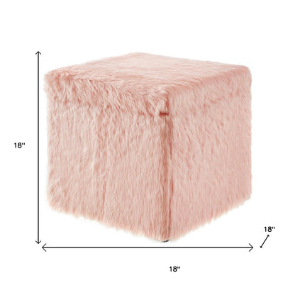 18" Blush Faux Fur and Black Storage Ottoman