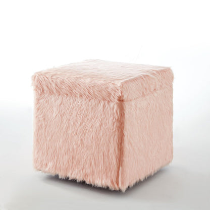 18" Blush Faux Fur and Black Storage Ottoman