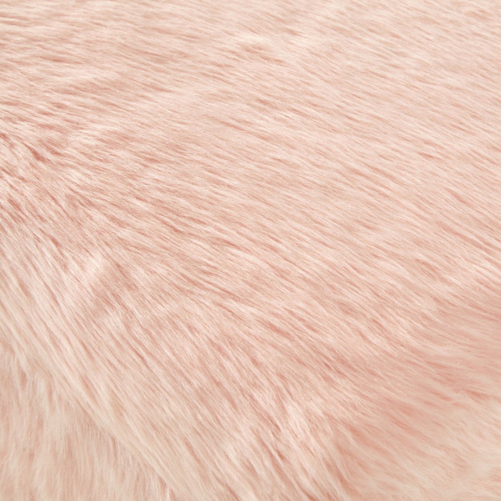 18" Blush Faux Fur and Black Storage Ottoman