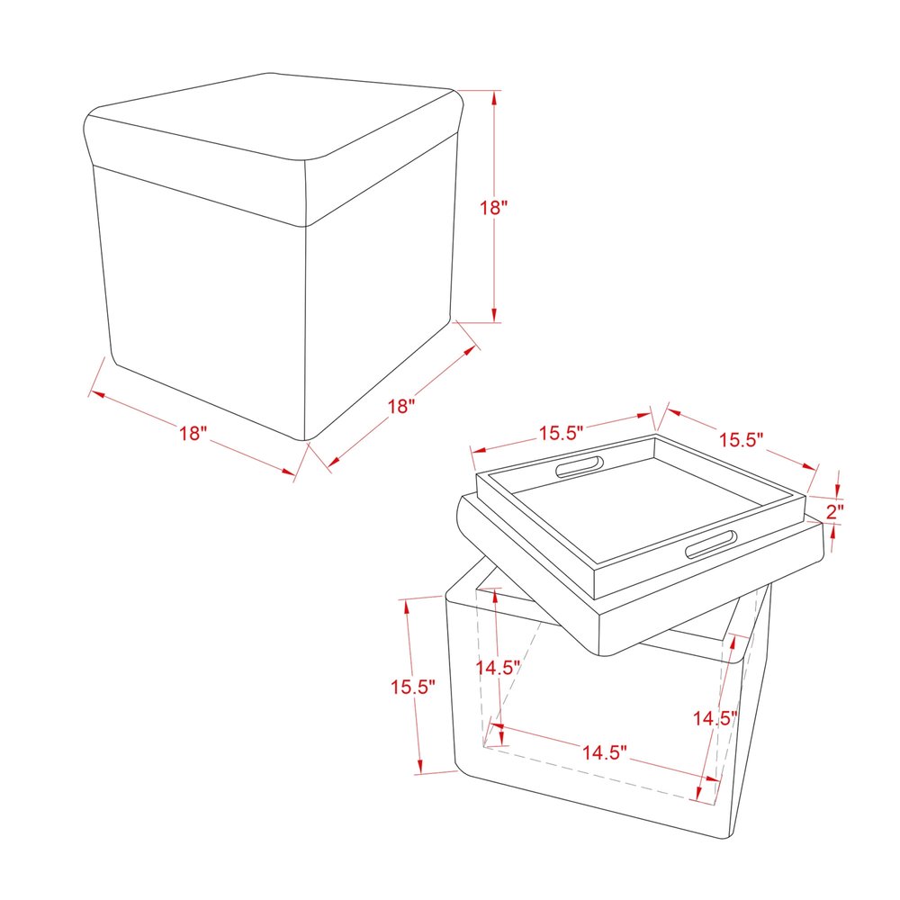 18" Blush Faux Fur and Black Storage Ottoman