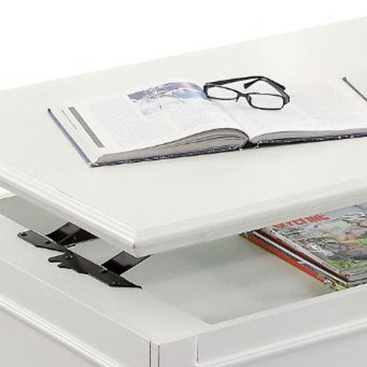 48" White Wood Lift Top Solid Coffee Table With Two Drawers