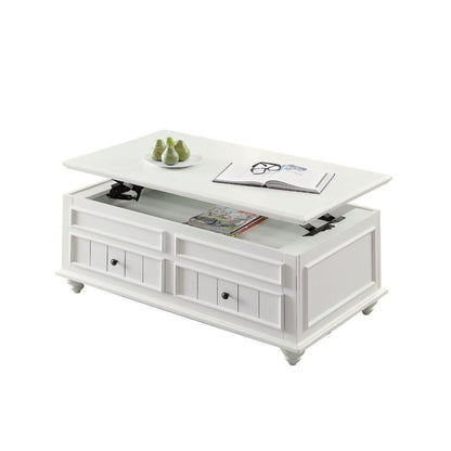 48" White Wood Lift Top Solid Coffee Table With Two Drawers