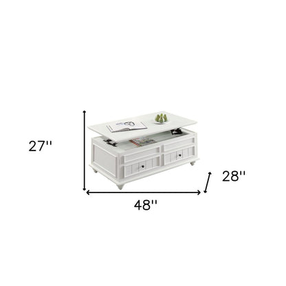 48" White Wood Lift Top Solid Coffee Table With Two Drawers