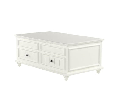 48" White Wood Lift Top Solid Coffee Table With Two Drawers