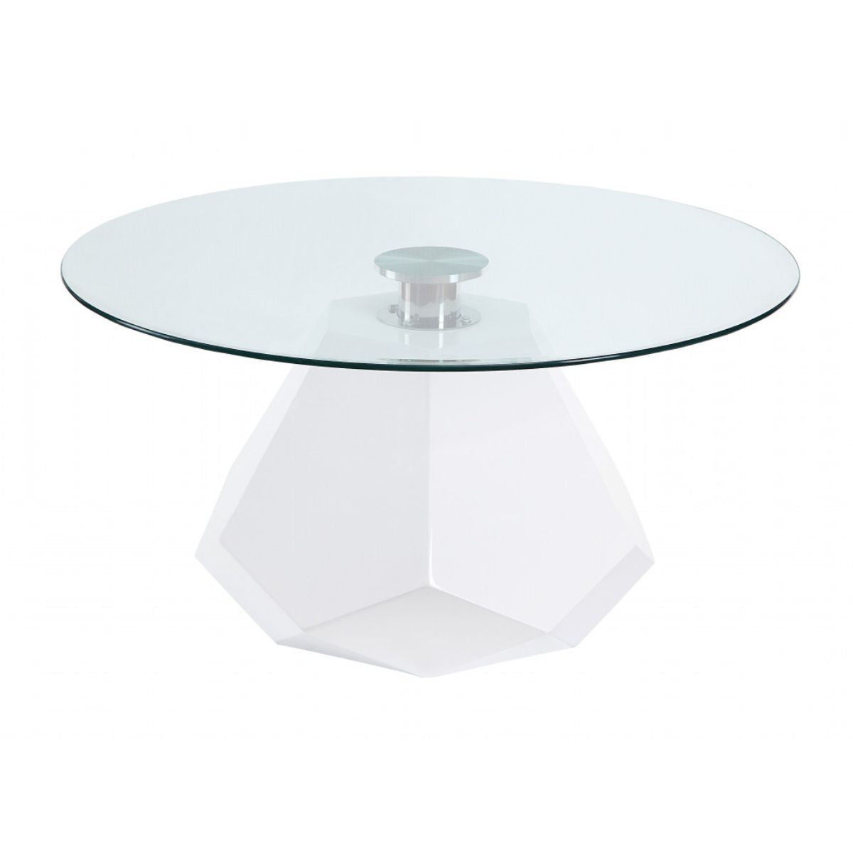 34" Clear And White Glass Round Coffee Table