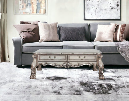 57" Bone Wood Coffee Table With Two Drawers