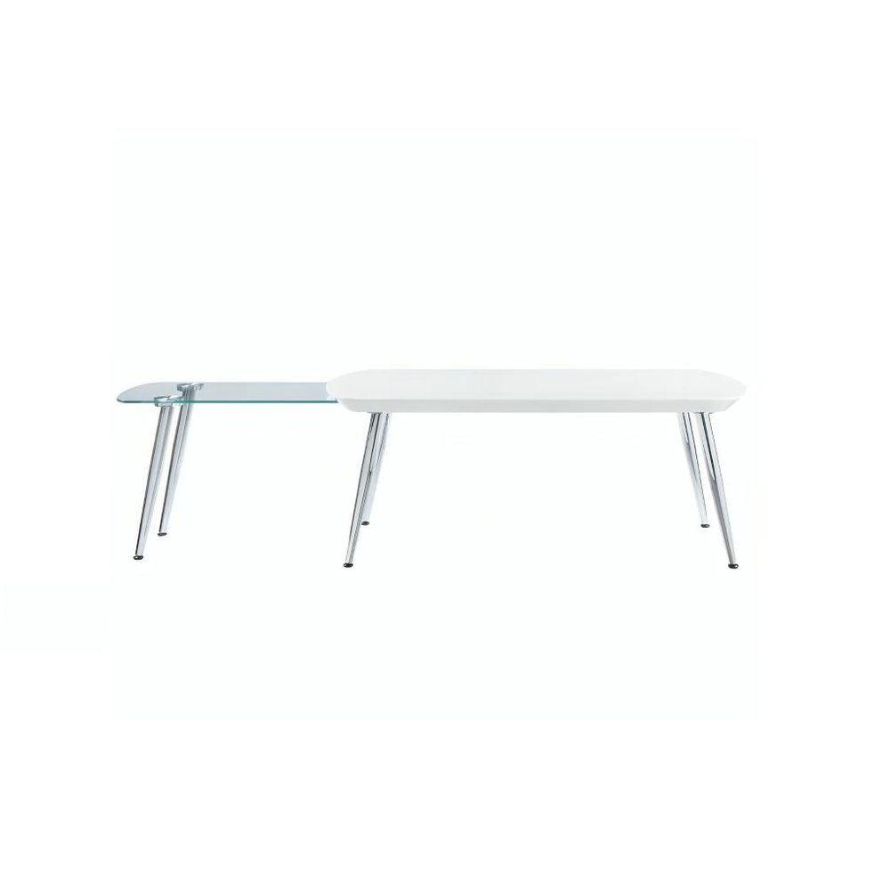 47" White Clear and Silver Wood And Glass And Metal Coffee Table