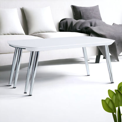 47" White Clear and Silver Wood And Glass And Metal Coffee Table