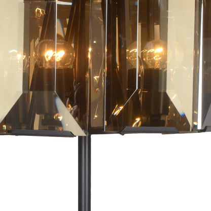 30" Bronze Metal Four Light Cylinder Bedside Table Lamp With Amber Round Shade