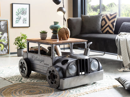 42" Grey And Brown Vintage Style Truck Solid Wood and Metal Coffee Table