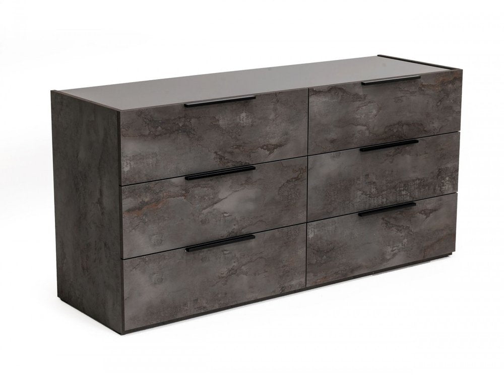 61" Gray Wood Six Drawer Double Dresser