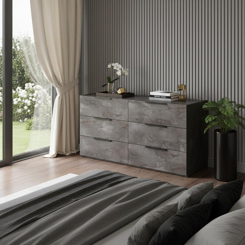 61" Gray Wood Six Drawer Double Dresser