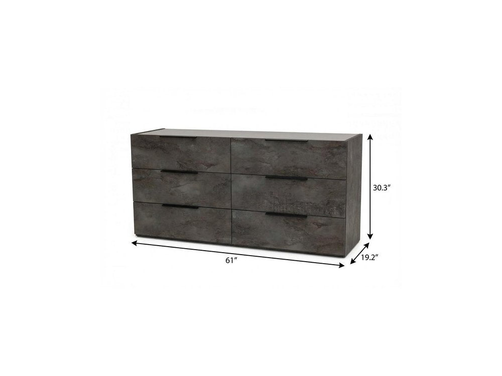 61" Gray Wood Six Drawer Double Dresser