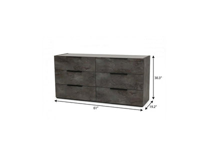 61" Gray Wood Six Drawer Double Dresser