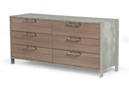 64" Brown And Gray Wood Six Drawer Double Dresser