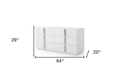 64" White Wood Six Drawer Double Dresser