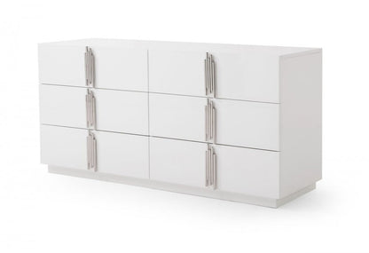 64" White Wood Six Drawer Double Dresser