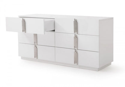 64" White Wood Six Drawer Double Dresser