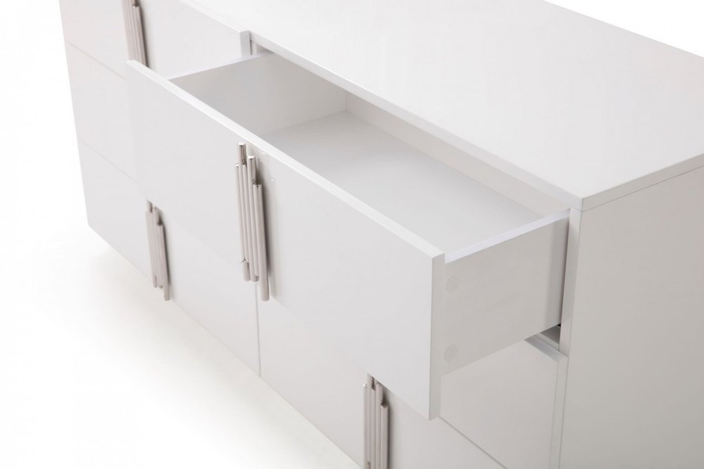 64" White Wood Six Drawer Double Dresser