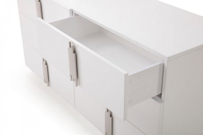 64" White Wood Six Drawer Double Dresser