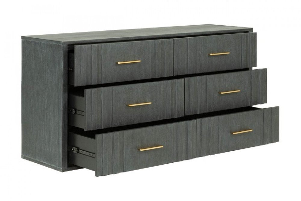 63" Gray Wood Six Drawer Double Dresser