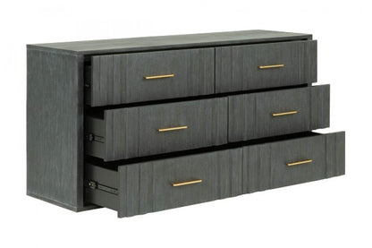 63" Gray Wood Six Drawer Double Dresser