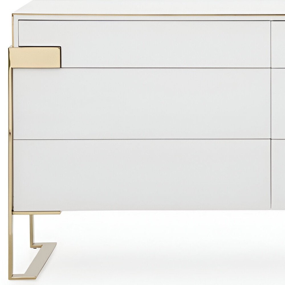 60" Gold And White Wood Six Drawer Double Dresser