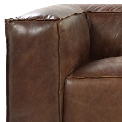 98" Brown Top Grain Leather Sofa With Black Legs