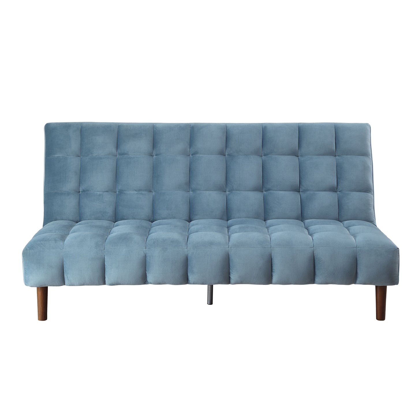 76" Teal Blue Velvet Convertible Futon Sleeper Sofa With Wood Brown Legs