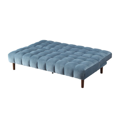 76" Teal Blue Velvet Convertible Futon Sleeper Sofa With Wood Brown Legs