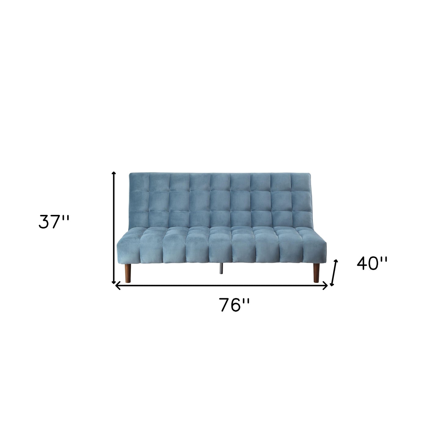 76" Teal Blue Velvet Convertible Futon Sleeper Sofa With Wood Brown Legs